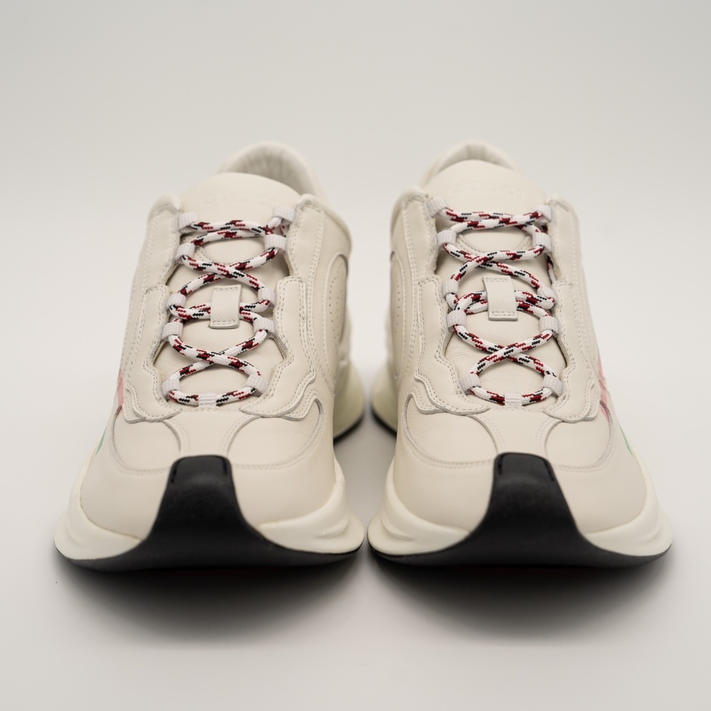size 41eu 11 us Gucci Run Sneaker White Pink Turquoise Leather GG - Picture 2 of 13